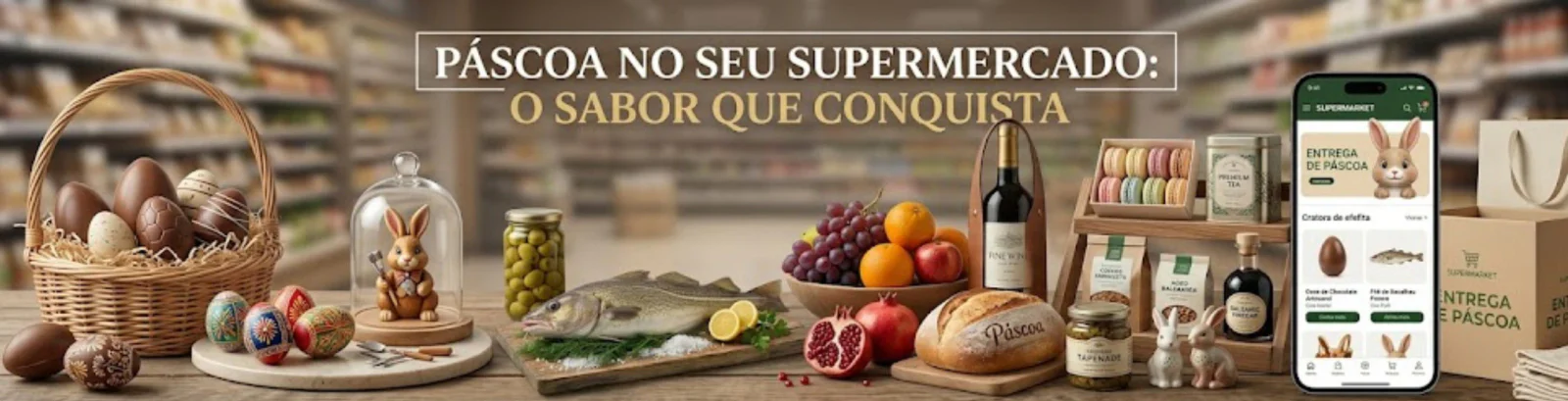 Peça gerada pela ferramenta: banner de Páscoa no formato do site.