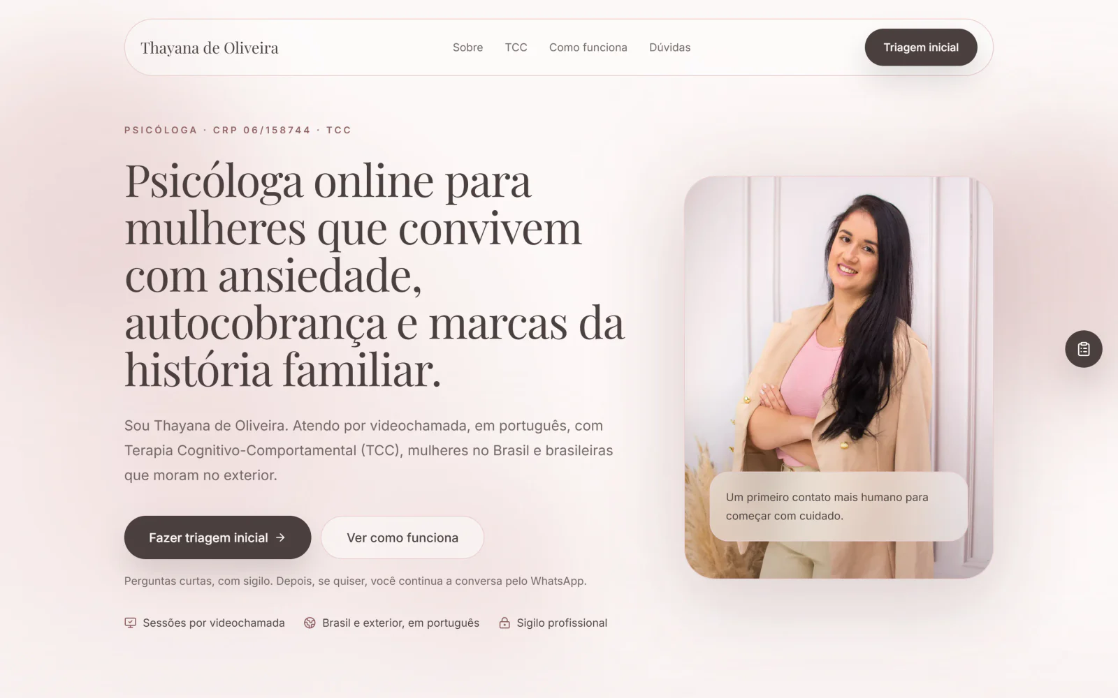 Na primeira tela, pra quem é o atendimento e o botão da triagem.